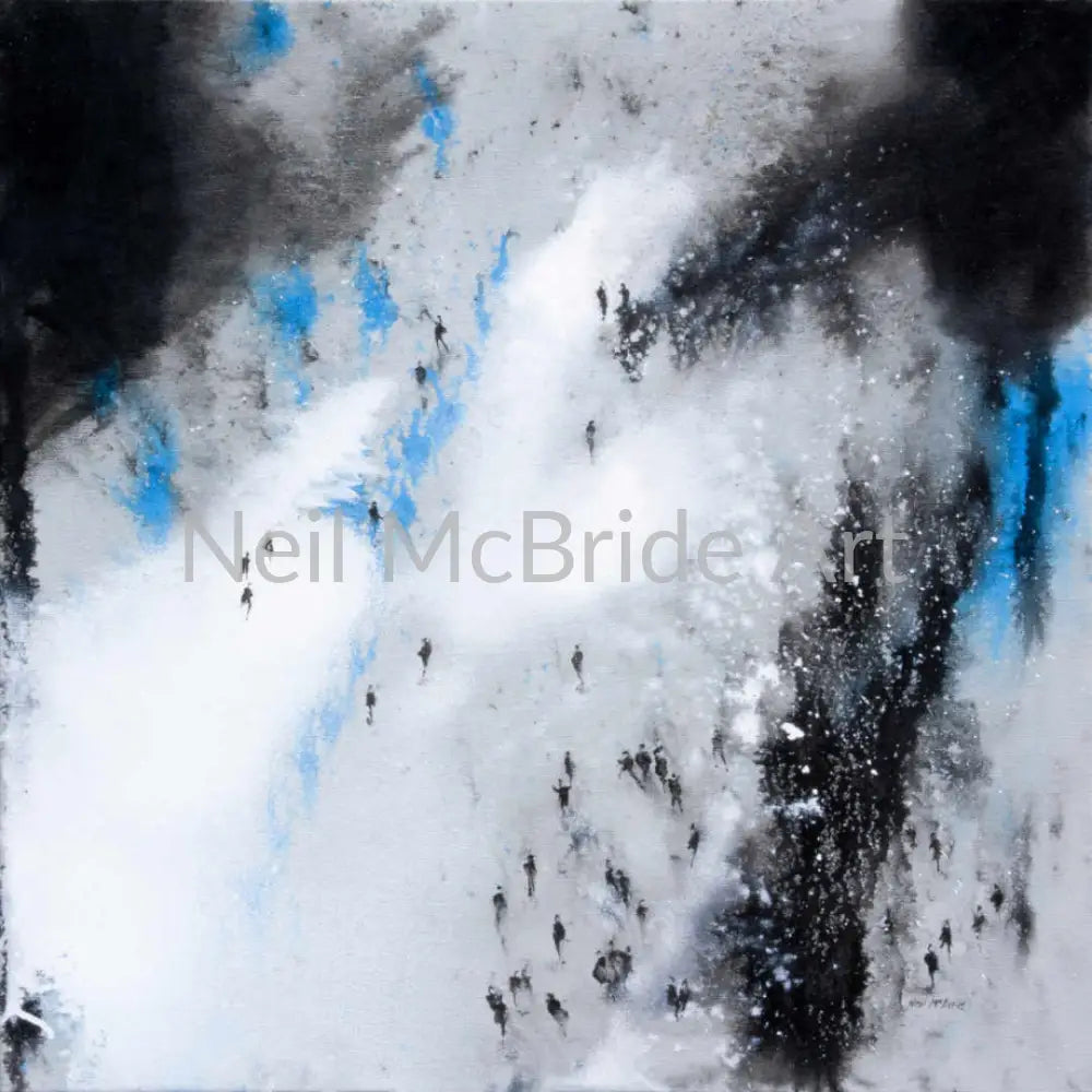 Across the Divide is a blue and grey original landscape painting on canvas by Yorkshire landscape artist Neil McBride. © Neil McBride 2023