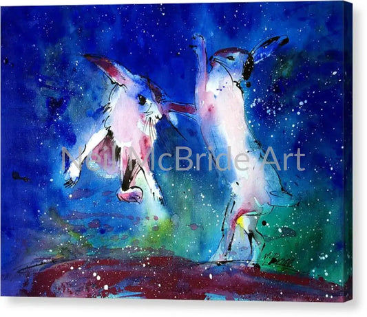 Boxing Hares Canvas Print 8.000’’ x 6.000’’ / Mirrored / Glossy Canvas Print