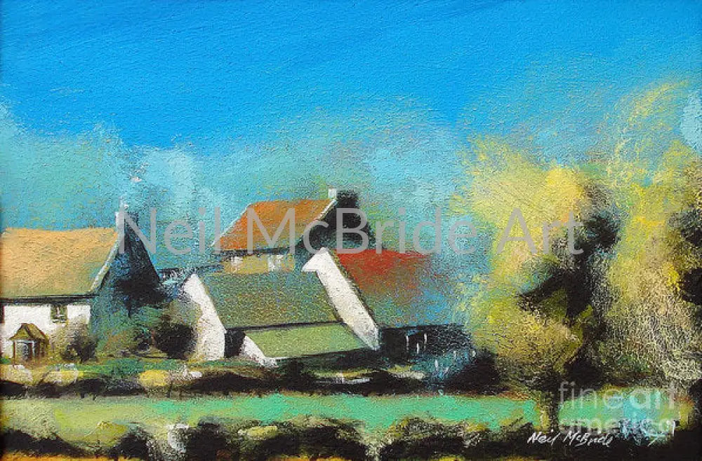 Crich Farm set in a Derbyshire landscape captured on art prints on textured paper from the studio of Neil McBride