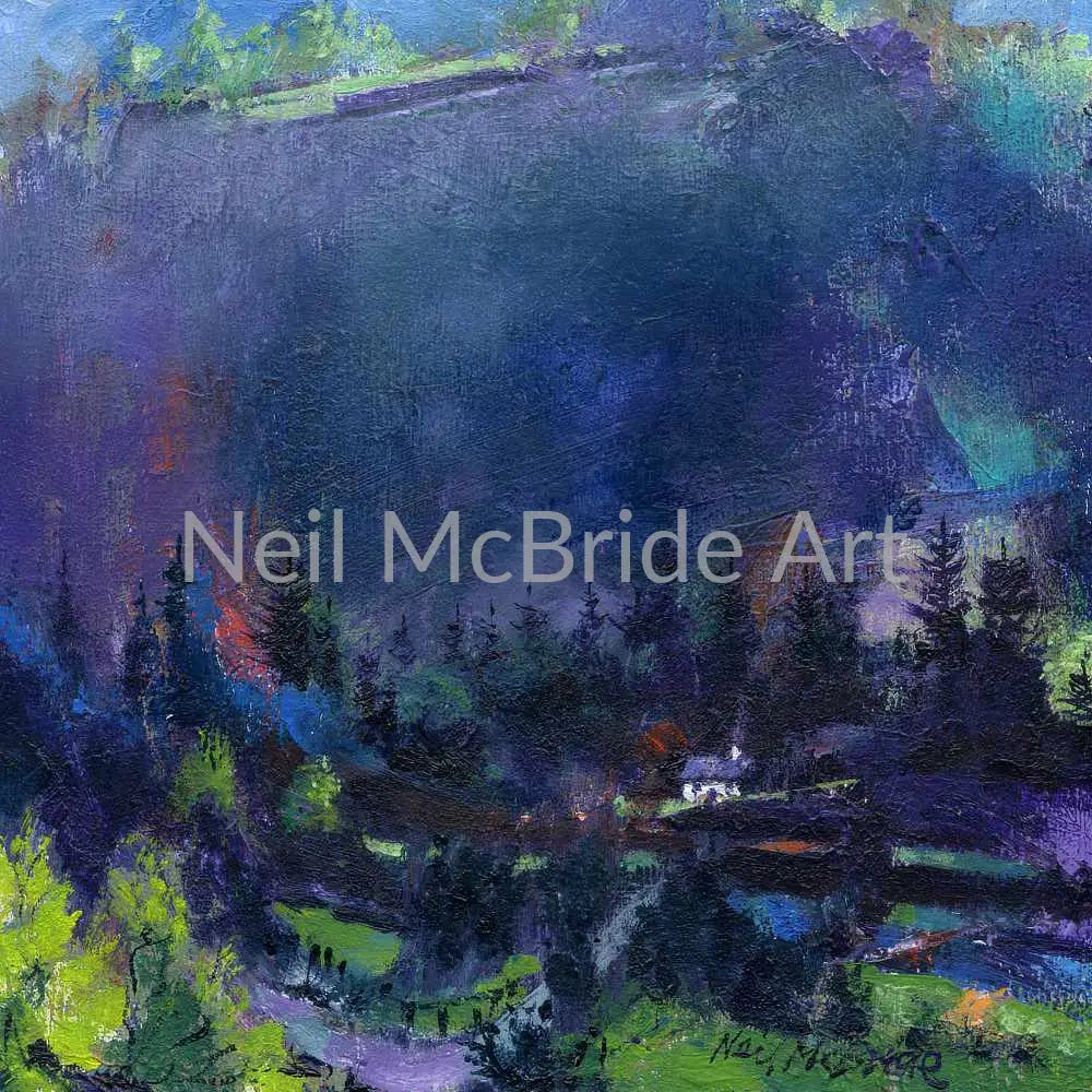 Original Lake District landscape painting on board with a Cumbria Cottage in the English Lake District © Neil McBride 2020
