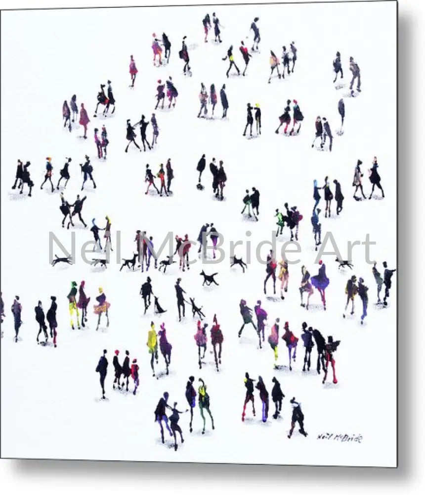 Dog Meet crowd of dogs and people in the park on a bright white background printed on water-resistant metal for extra protection from mud.