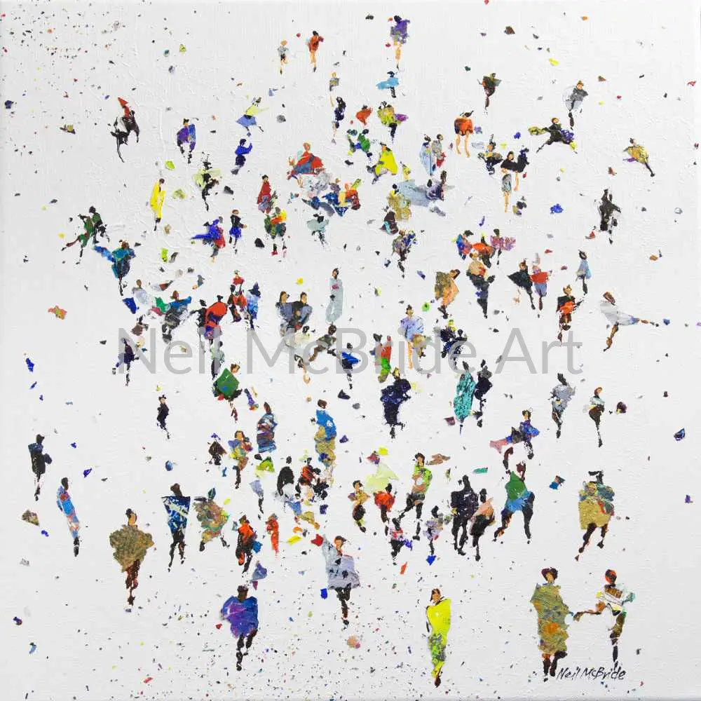 Original painting of a crowd on canvas titled Hometime by Neil McBride ©Neil McBride 2020