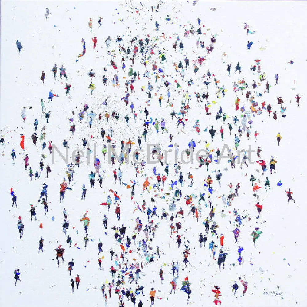 Migration of people in a crowd on white background.