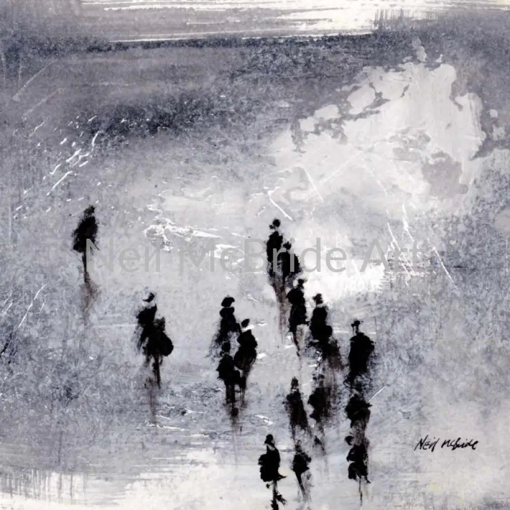 New Horizons small original acrylic painting of a small group of people in an expansive landscape by artist Neil McBride. © Neil Mcbride 2023