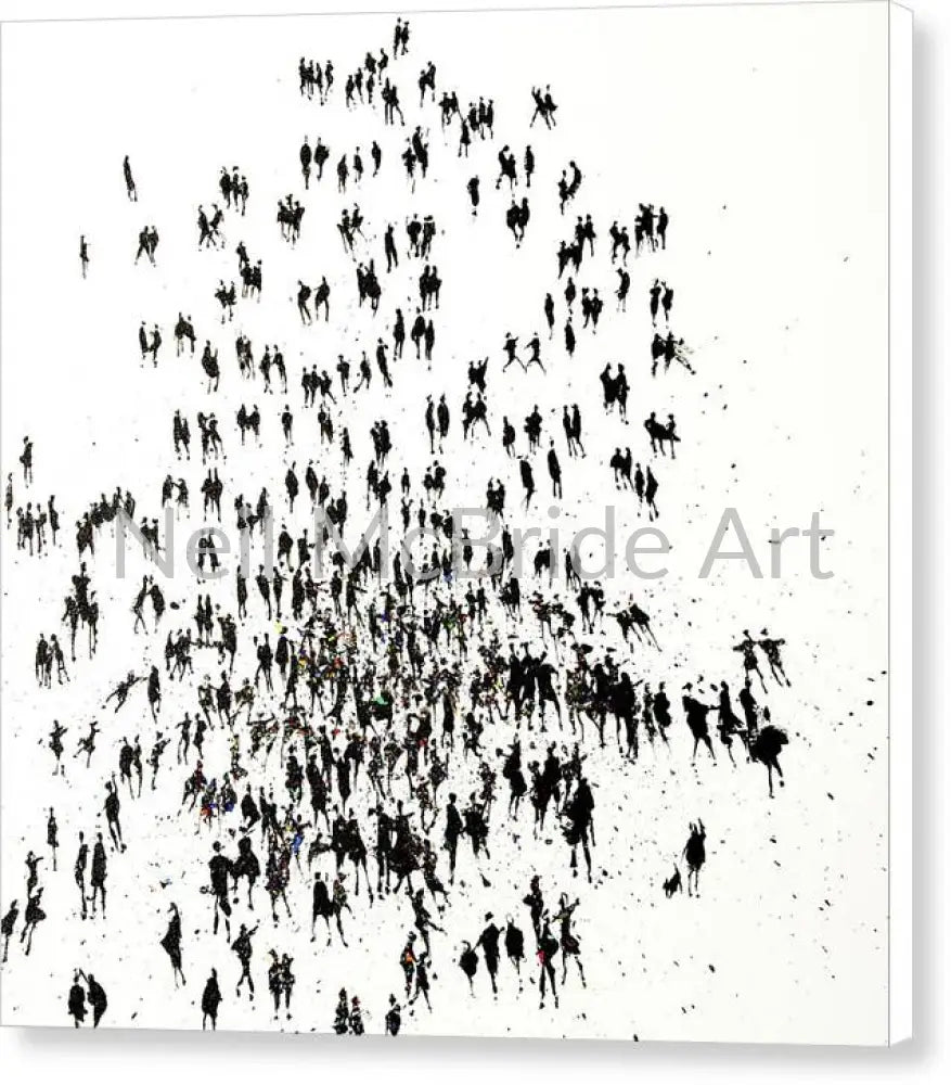 A Spot of Bother black on white crowd art piece on canvas by Neil McBride