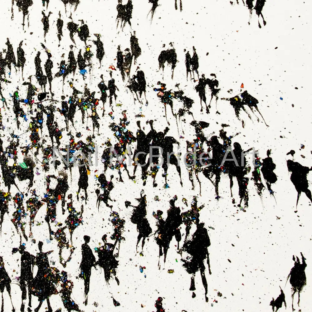 Detail of a Spot Of Bother crowd art on canvas by Neil McBride