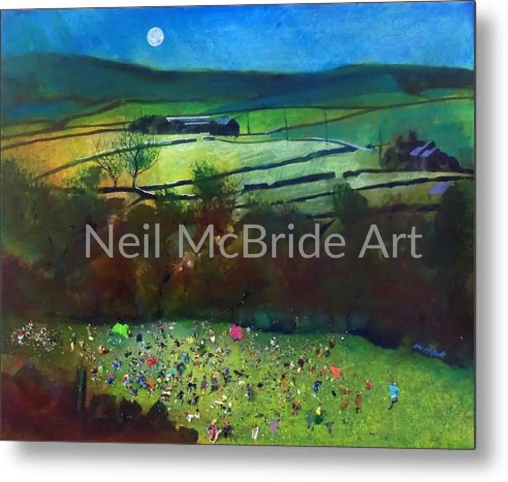 Summer Camp is an atmospheric landscape picture of a crowd of campers arriving under a moonlit sky. © Neil McBride 2019