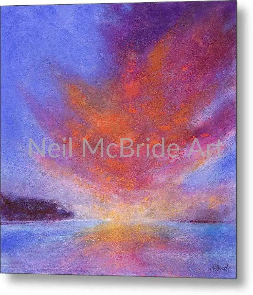 Sunset metal print in a rainbow of colours; red, orange, yellow, blue, indigo and violet © Neil McBride 2019