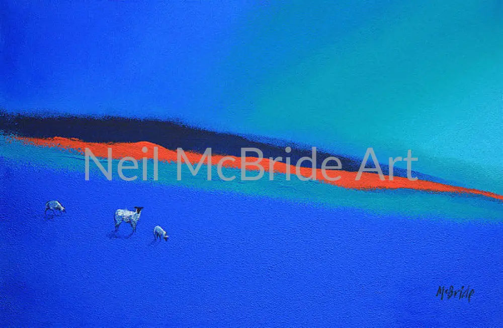 Three Blues And A Red Paper Prints 14.000’’ x 9.125’’ / Archival Matte Paper Art Print