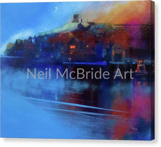 Whitby Moon and Mist Canvas Print 16’’ x 12.5’’ / Mirrored / Glossy Canvas Print