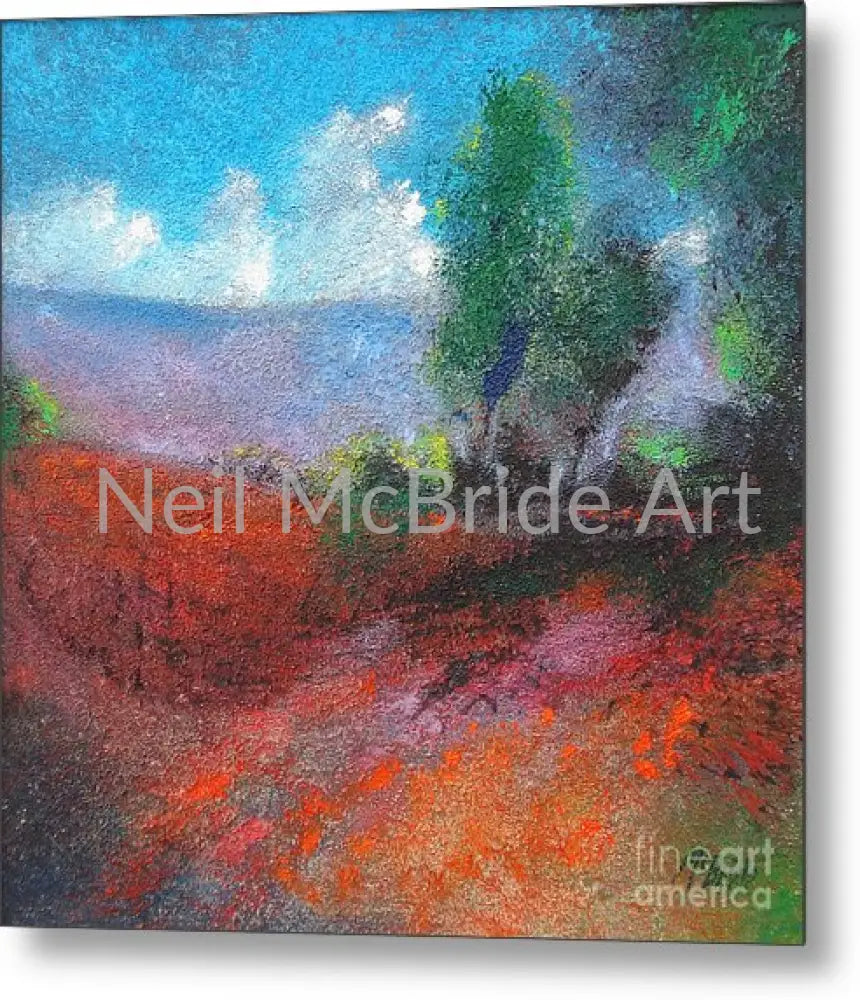 White Clouds Purple Haze a landscape artwork in heather mixture colour palette on a Metal Print © Neil McBride 2023