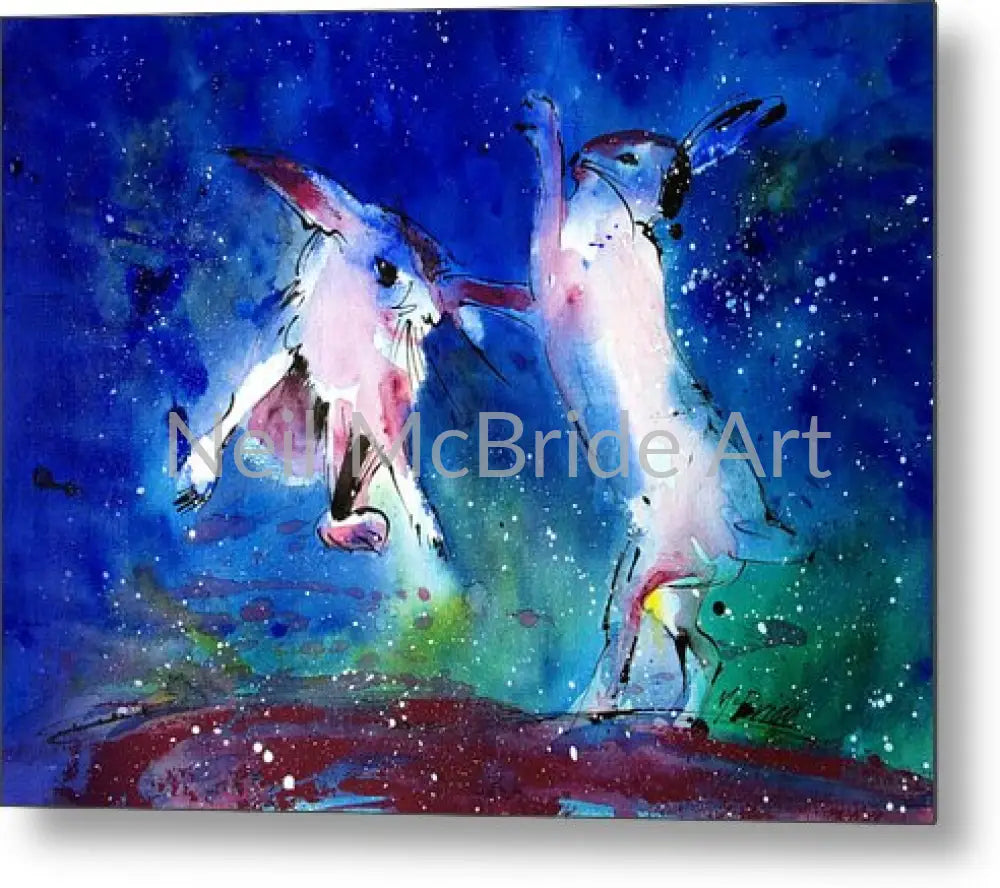 Boxing Hares captured on stylish metal art prints 