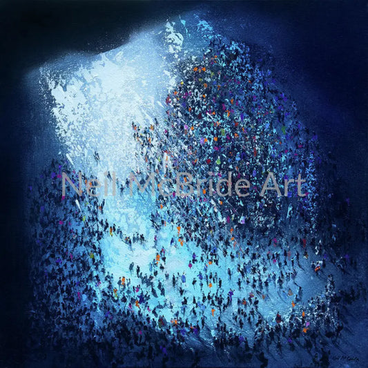 This dramatic dark blue artwork is one of a series of Crowds art prints on paper from the studio of Neil McBride.  © Neil McBride 2022