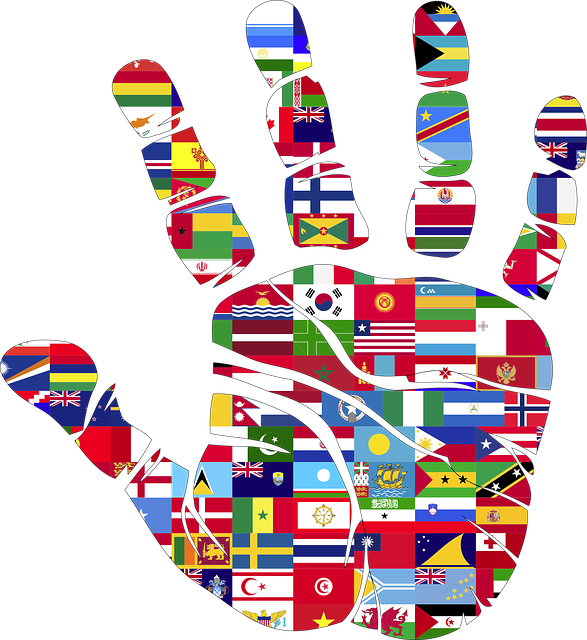 Flags of the world in the shape of a hand to show that Neil Mcbride Art is a global player.