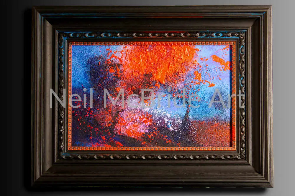 Flame Tree original contemporary landscape painting in hand tinted wood frame by Neil McBride