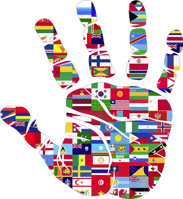 Flags of the world in the shape of a hand to show that Neil Mcbride Art is a global player.