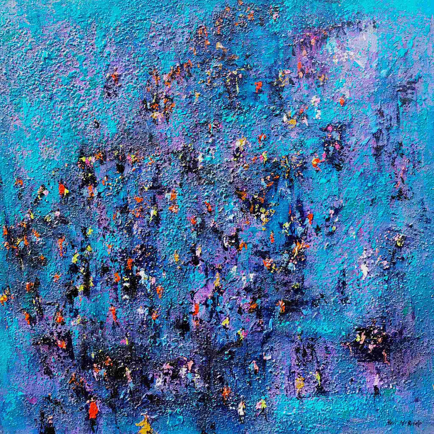 Abstract art inspired by music. 'Round Midnight painting in blue, purple, black and vermilion