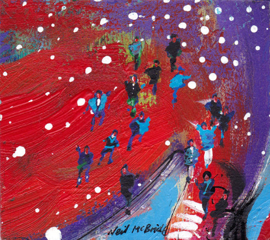 Miniature painting of people on colourful beach. © Neil McBride 2026