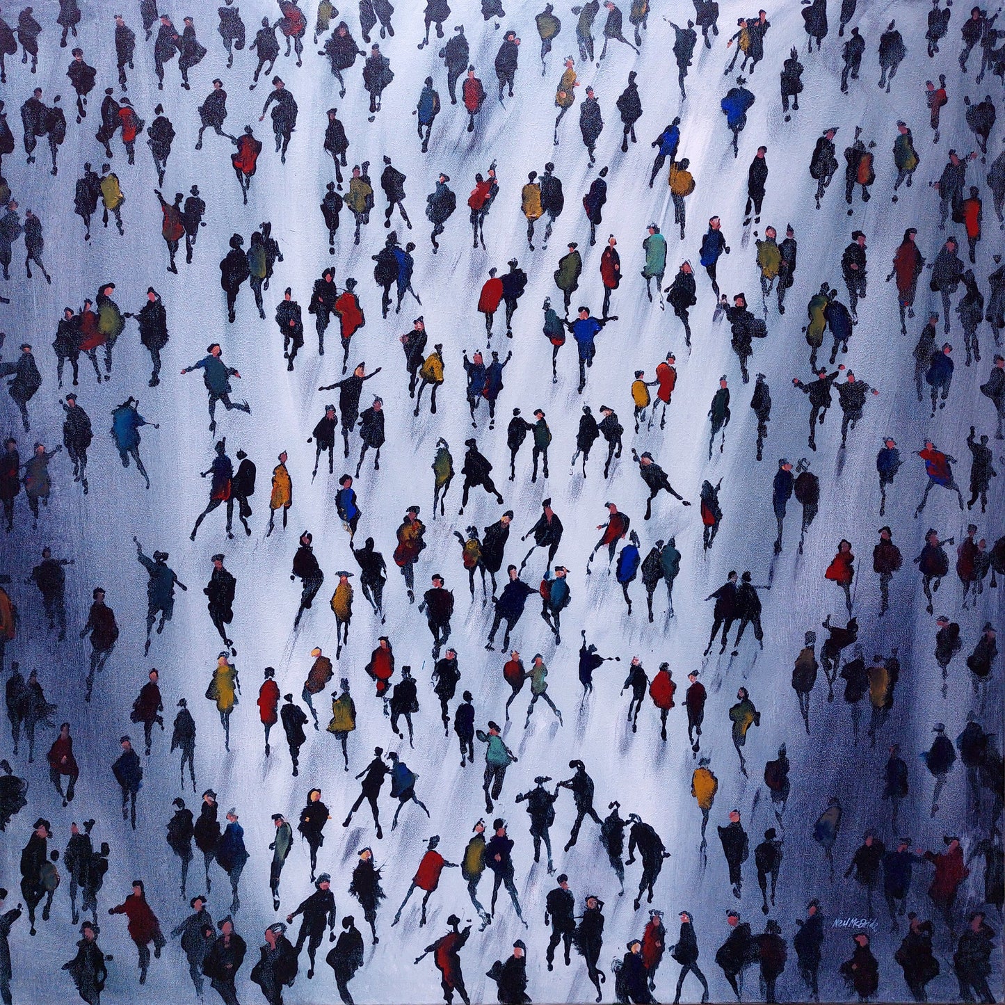 Matchmaking. An energetic original painting full of people guaranteed to get everyone talking. Silhouetted figures with vibrant touches of colour so delicious you could lick it.