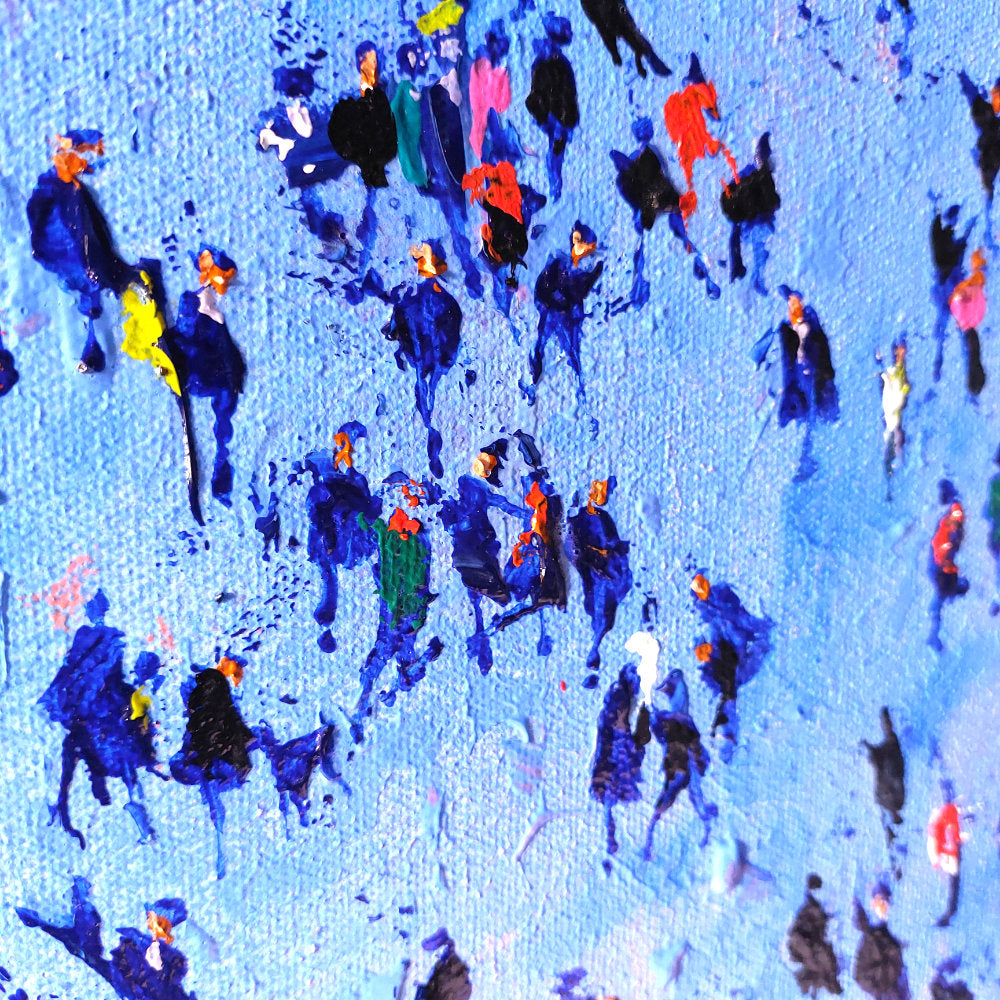 Colorful pattern of people on a blue background