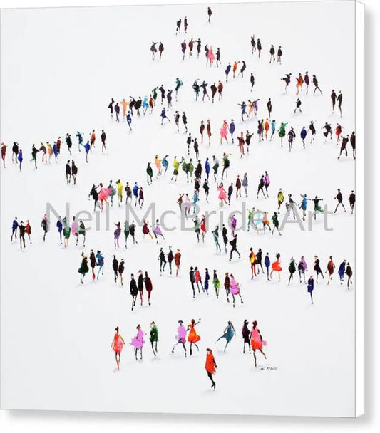 Art crowd of people in the pink on a deep edge canvas print with a white background.
