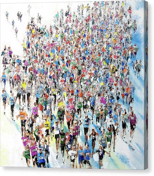 Colourful crowd of Marathon Runners viewed from above. Art prints on canvas by Neil McBride