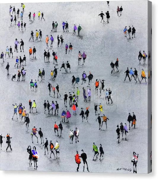 Art canvas titled On the Beat featuring a crowd of people and the odd copper on a grey background.  © Neil McBride 2025