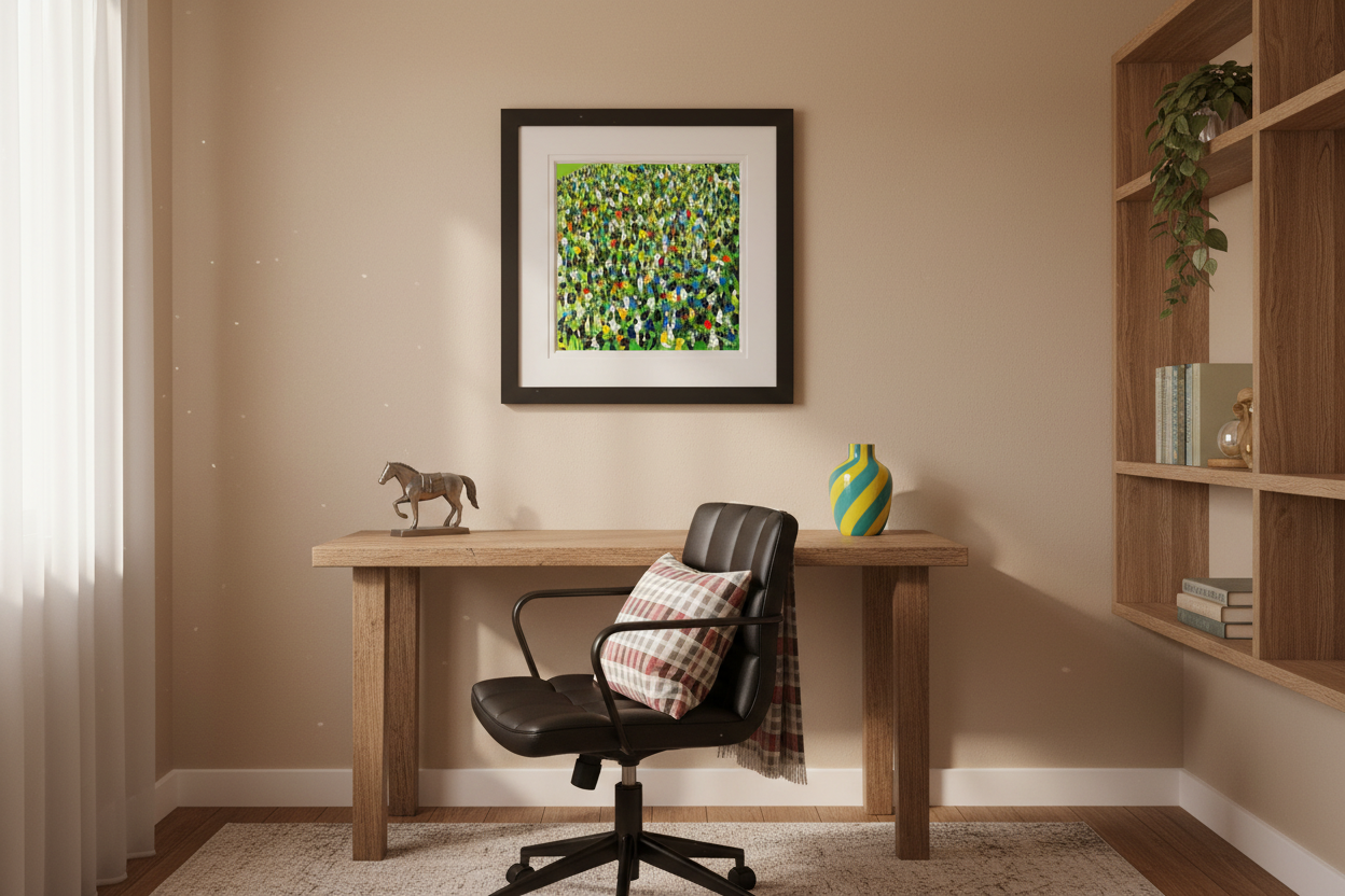 Race Day painting in an elegant black and white frame.