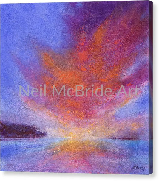 Sunset canvas print in a rainbow of colours; red, orange, yellow, blue, indigo and violet © Neil McBride 2019