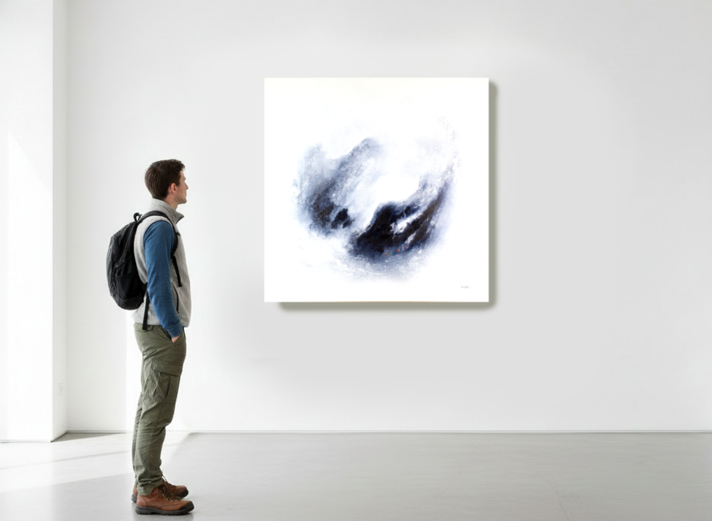 Man looking at Echo Valley painting in a gallery near me.