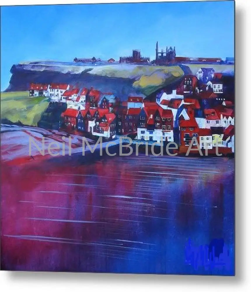 a very blue panorama of Whitby Smokehouses artwork on Metal Prints © Neil McBride 2023