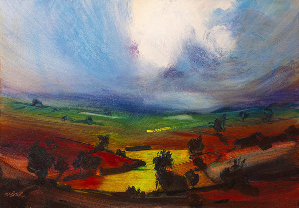 Awesome - Paper Art Print featuring a dramatic landscape picture of clouds, fields and dramatic light © Neil McBride 2019