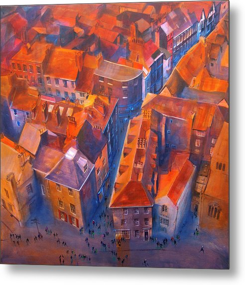 York Minster Yard looking down from the tower onto the crowds of people and roofs of York below. All captured on a metal print © Neil McBride 2023
