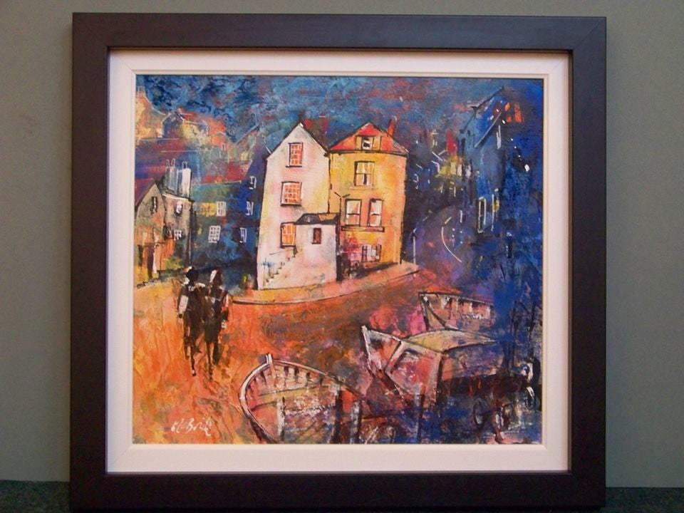 Robin Hood's Bay Evening, mixed media painting framed © Neil McBride 2019