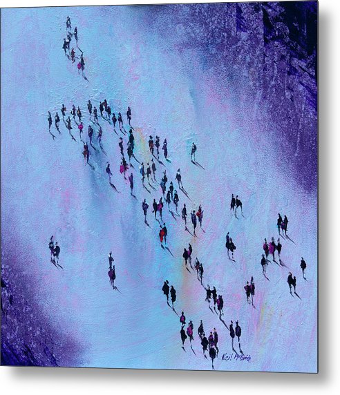 Arrival art in the form of a crowd of people on metal prints by Neil McBride Art