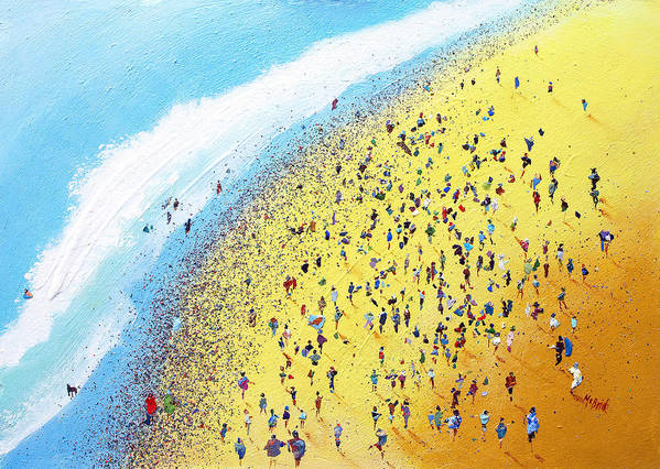 Blue and yellow Beach party art captured on an art print on paper.