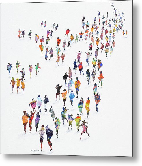 Crowd of people in Convergence on a metal print