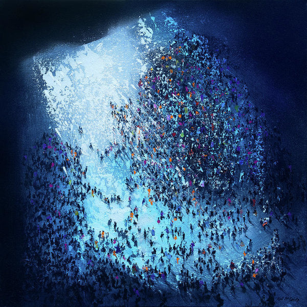 This dramatic dark blue artwork is one of a series of Crowds art prints on paper from the studio of Neil McBride.  © Neil McBride 2022