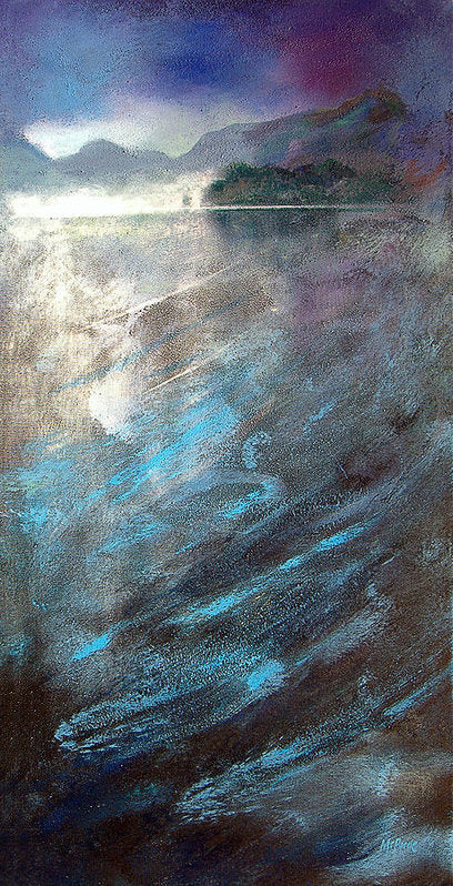 Derwentwater Mist, landscape art prints on textured watercolour paper form the studio of artist  Neil McBride.