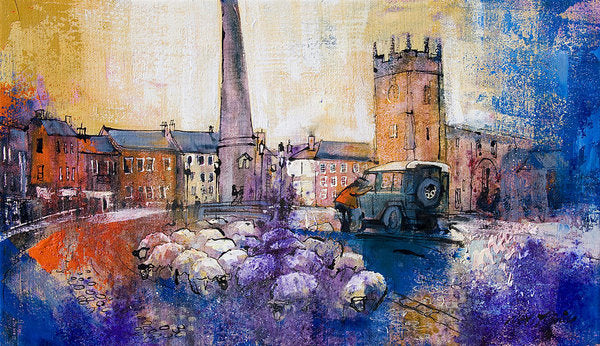 Sheep Art Prints like this colourful one of sheep in Richmond marketplace is available from Neil McBride Art