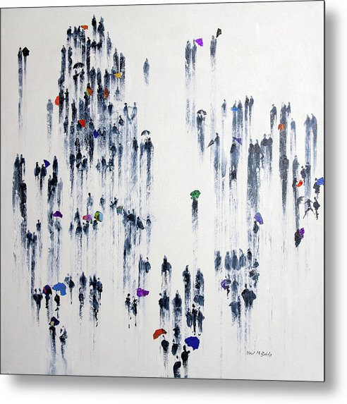 Crowd of people with umbrellas in the rain by Neil McBride 