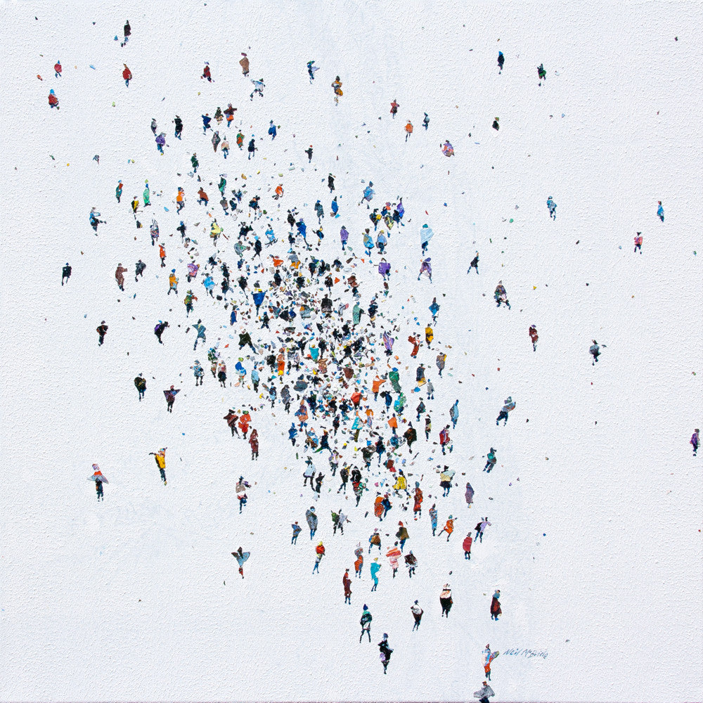 Dispersion is an original painting on canvas featuring a crowd of people © Neil McBride 2019