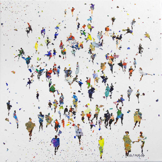 Original painting of a crowd on canvas titled Hometime by Neil McBride ©Neil McBride 2020