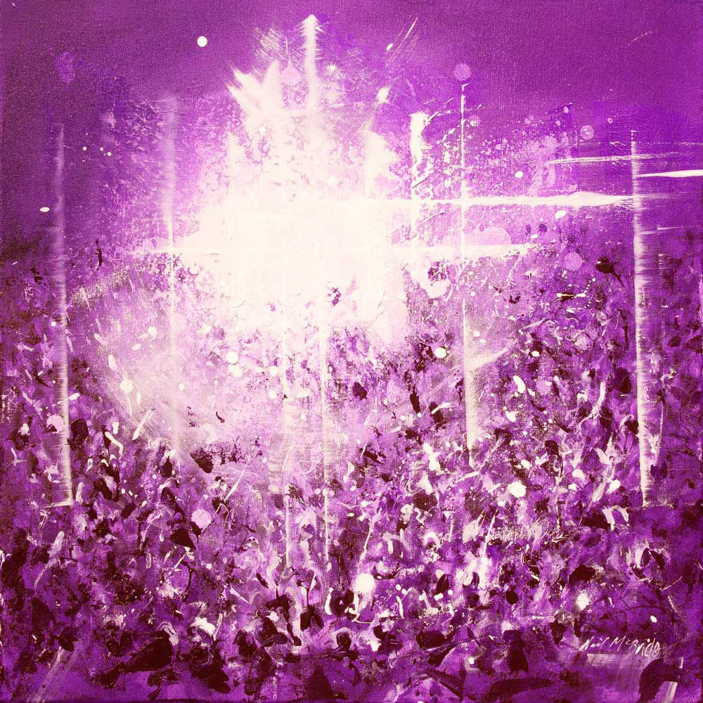 Violet Vibe, original painting of crowds of fans at a music gig © Neil McBride 2019