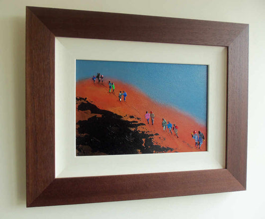 Hiking art UK - the final push to the summit in this framed original painting © Neil McBride 2020