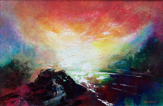 An original painting on board inspired by the works of JMW Turner by Yorkshire artist Neil McBride