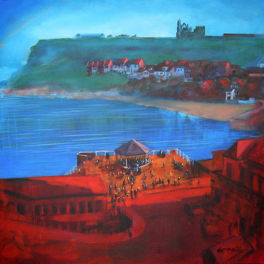 Original Whitby painting on canvas titled Whitby Bandstand and Smokehouse by Yorkshire artist Neil McBride © Neil McBride 2019