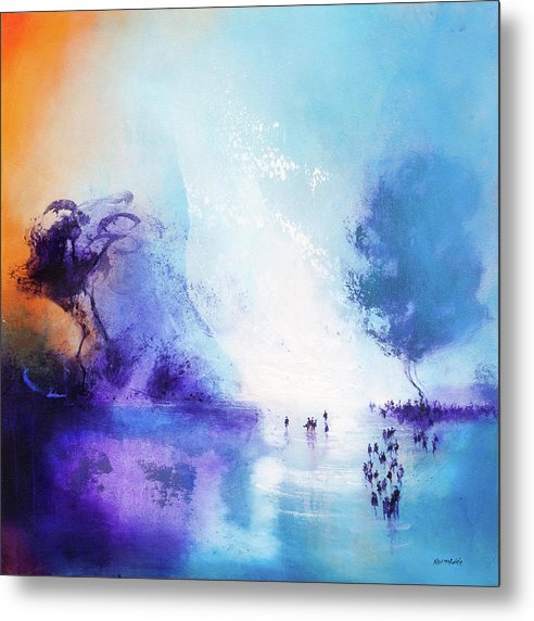 Languish in the exotic colours of purple, orange and blue in this tropical lagoon artwork captured on elegant metal prints.