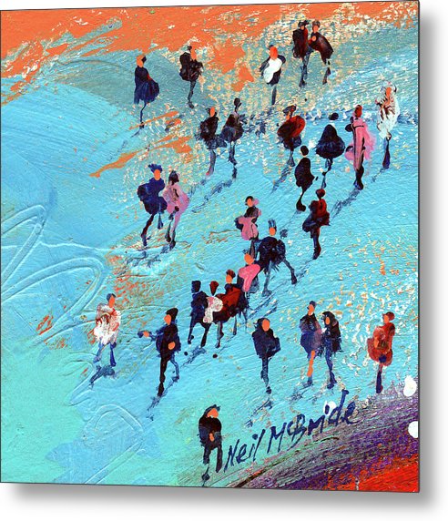 A colourful crowd of people on a Low Tide Walk artwork on metal panel by  Neil McBride. © Neil McBride 2025