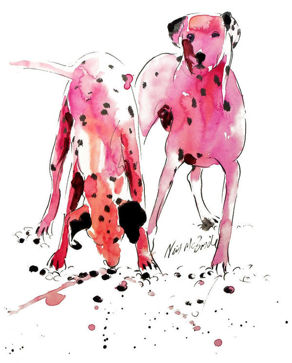 Pink Dalmations art print on paper from the studio of British visual artist Neil McBride. © Neil McBride 2018